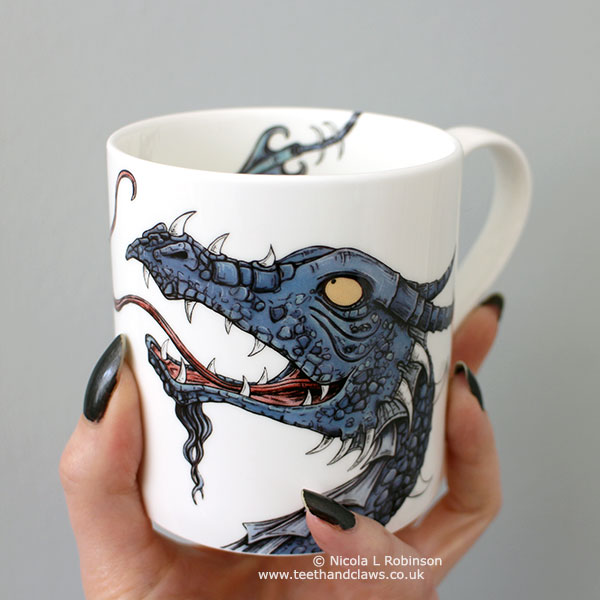 Dragon Mug, Dragon gift by Nicola L robinson www.teethandclaws.co.uk Handmade in the UK, Fine Bone China Dragon Mug